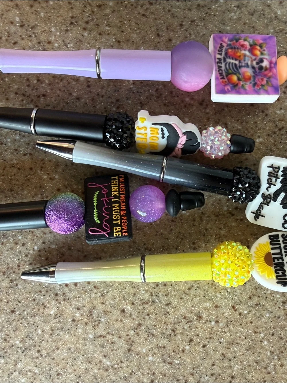 Novelty Decorative Top Pens 17 in all - Black & Hot Pink Accents